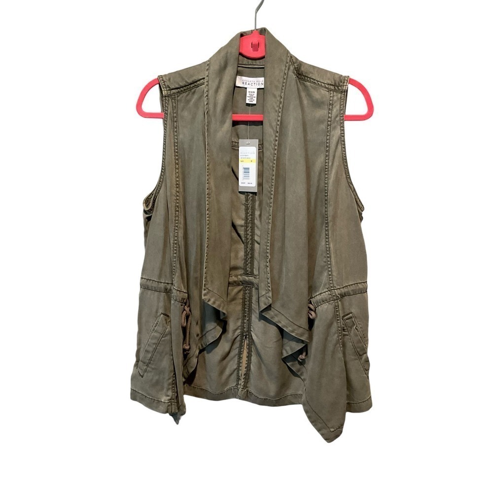 Kenneth Cole Utility Vest Women's Size M Green Sleeveless Open Front 100% Tencel